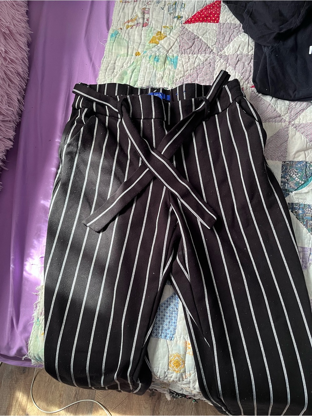 Apt. 9 Black Pinstripe Paperbag Waist Trousers